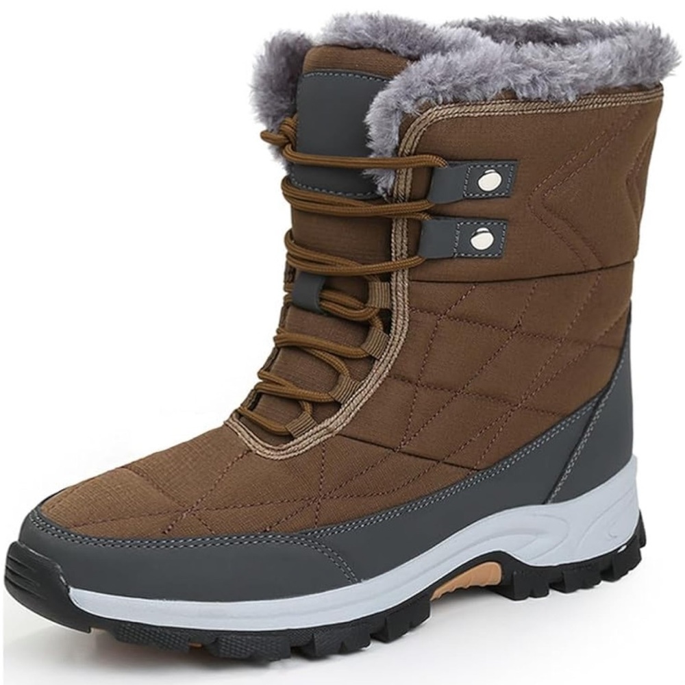 NEW! Snow Boots Faux Fur Lined AntiSlip Waterproof Outdoor Walking Brown Size 40